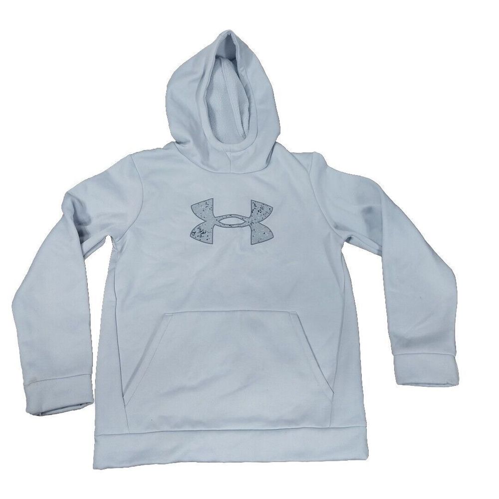 Under Armour Storm Sweatshirt Youth Medium Hoodie Cold Gear Gray Pullover Logo - Picture 1 of 6